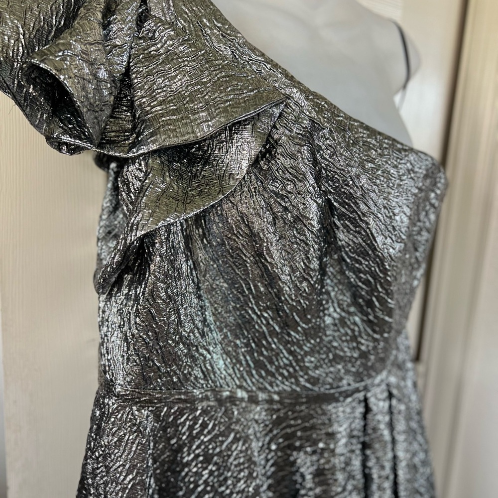NWT Elegant Silver One-Shoulder Bow Midi Dress 67906 Sz 16 - Picture 8 of 15